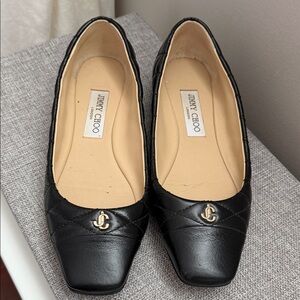 Jimmy Choo Black Quilted Flats with Gold Accent